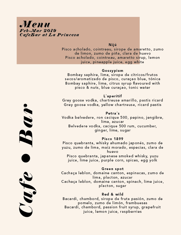 cafe bar menu